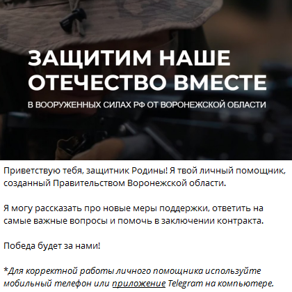 Контракт с&nbsp;Минобороны воронежские власти предлагают заключить через телеграм-бот