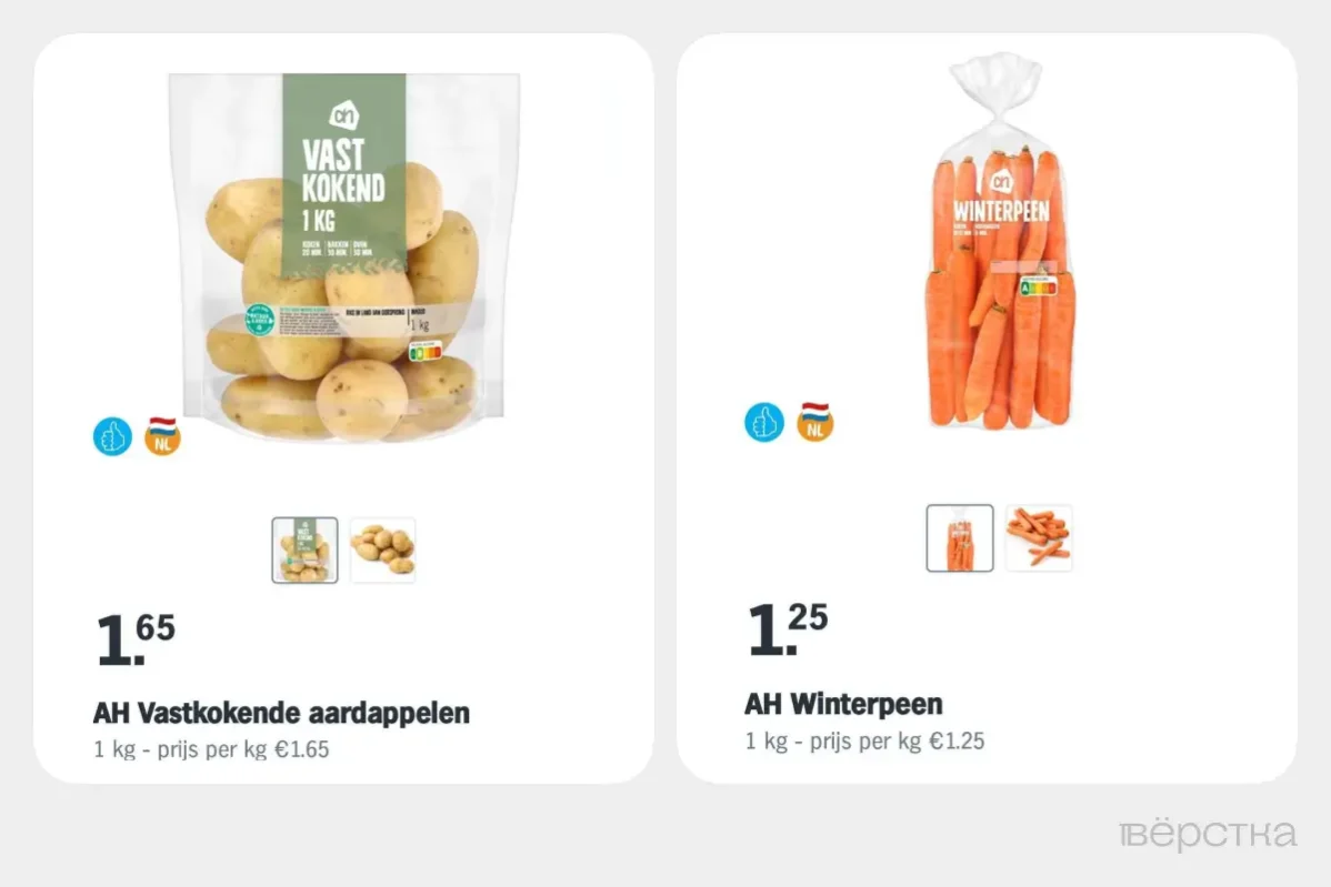 Цена на продукты для приготовления оливье в магазинах Нидерландов