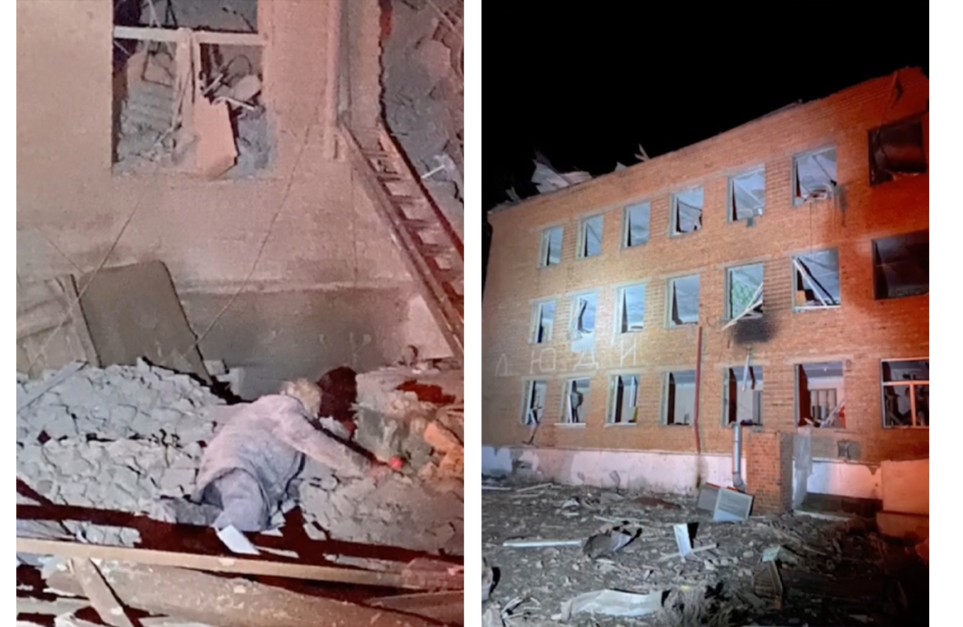 Разрушенный интернат в Судже после прилета авиабомбы