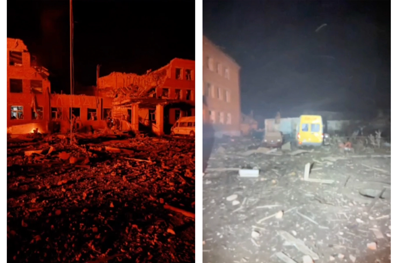 Разрушенный интернат в Судже после прилета авиабомбы