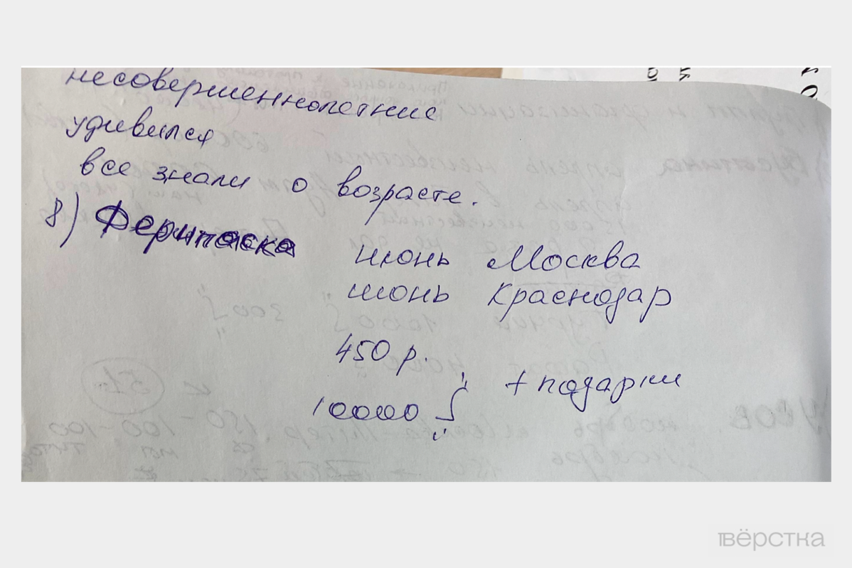 Заметки Максима Некозырева, сделанные им во время одного из допросов. Фото из материалов дела
