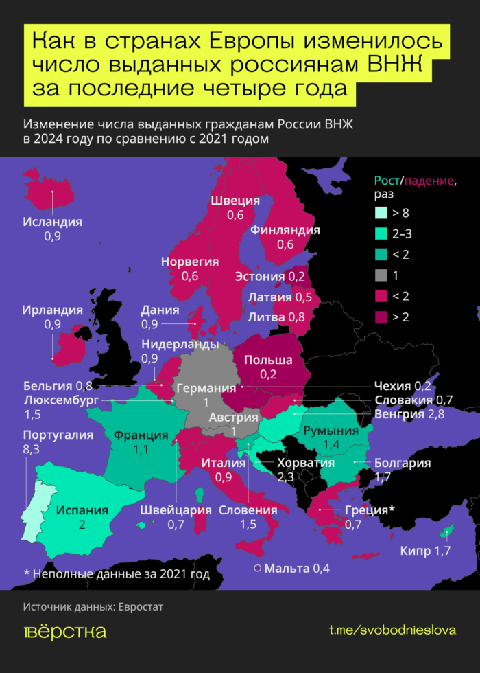 В каких странах Европы проще всего получить ВНЖ. В 2024-м Испания по количеству выданных россиянам ВНЖ впервые обогнала Германию, а число разрешений, выданных Португалией растёт из года в год