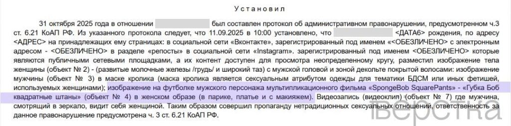 Жителя Кузбасса оштрафовали за&nbsp;картинку с&nbsp;«мужским персонажем в&nbsp;женском платье» из&nbsp;мультика про Губку Боба