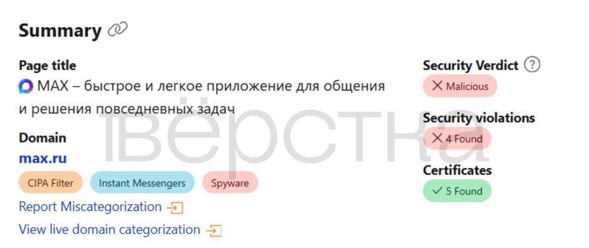 Хостинг-провайдер Cloudflare пометил как шпионское программное обеспечение домен, относящийся к&nbsp;«национальному мессенджеру» Max